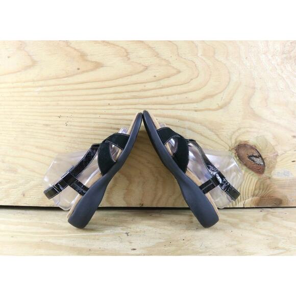 Haflinger Sandals Womens 10 Black Velvet Patent Leather 41 Slingback Wedge - Picture 5 of 8